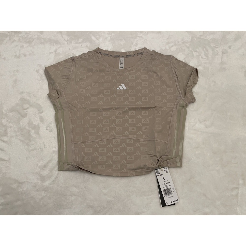 Adidas Hyperglam‎ Training T-Shirt Wonder Beige Monogram Crop IX3203 Womens L